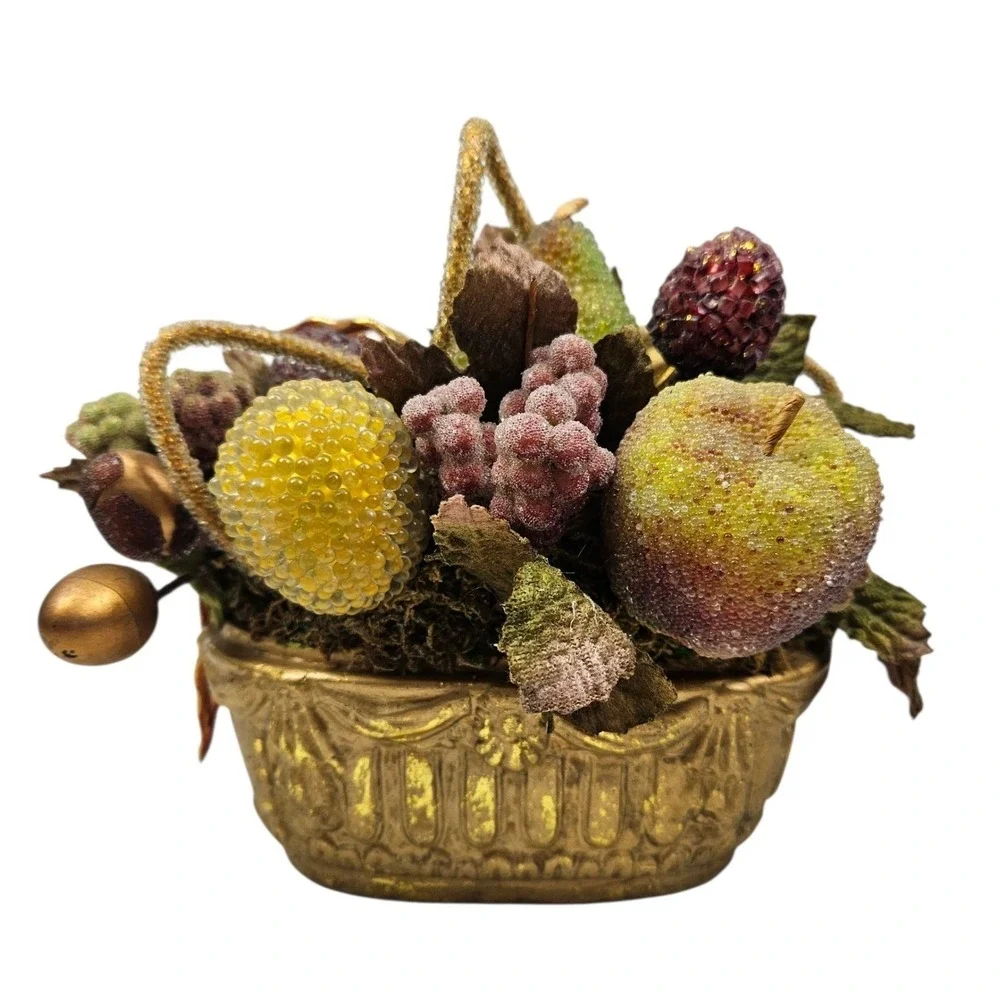 Vintage Faux Fruit Basket Floral Arrangement Gold‎ Accent Home Decor
